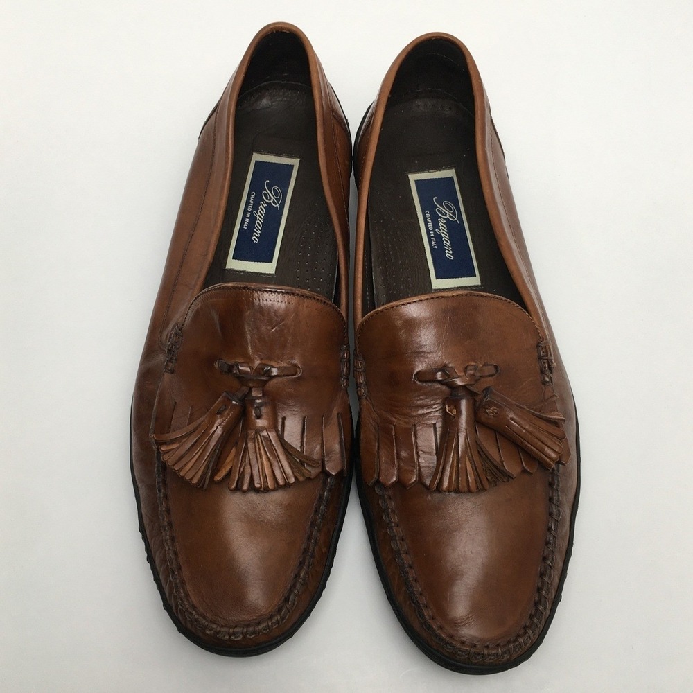 Bragano Tassel Loafers Men 9.5 M Brown Leather Italian Slip On Kiltie Fringe